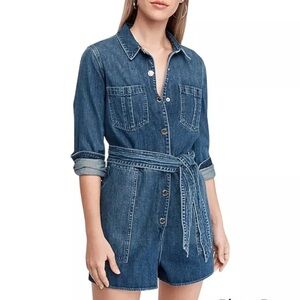 EXPRESS Denim Utility Romper Long Sleeve Belted XS EUC Cotton